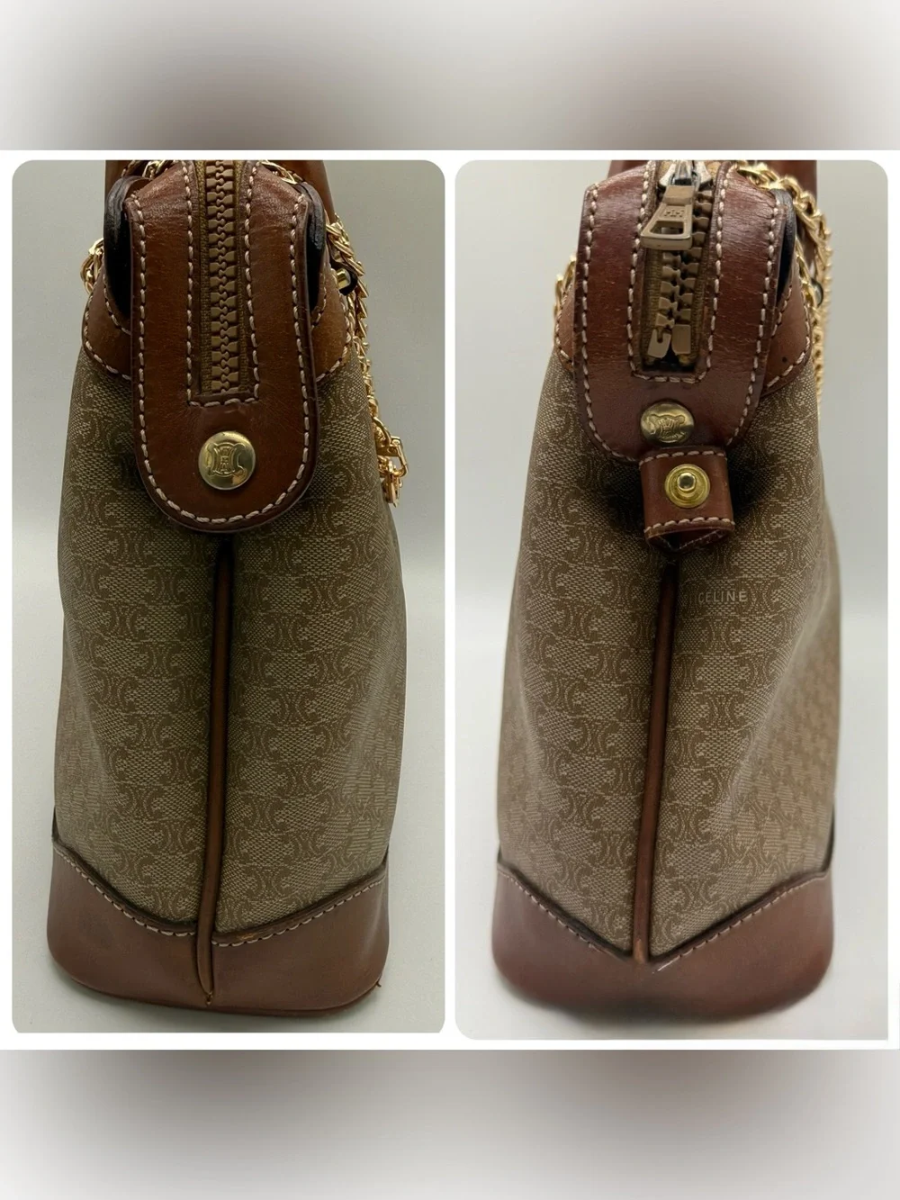 Celine Vintage Macadam Handbag w/ Unbranded Chain